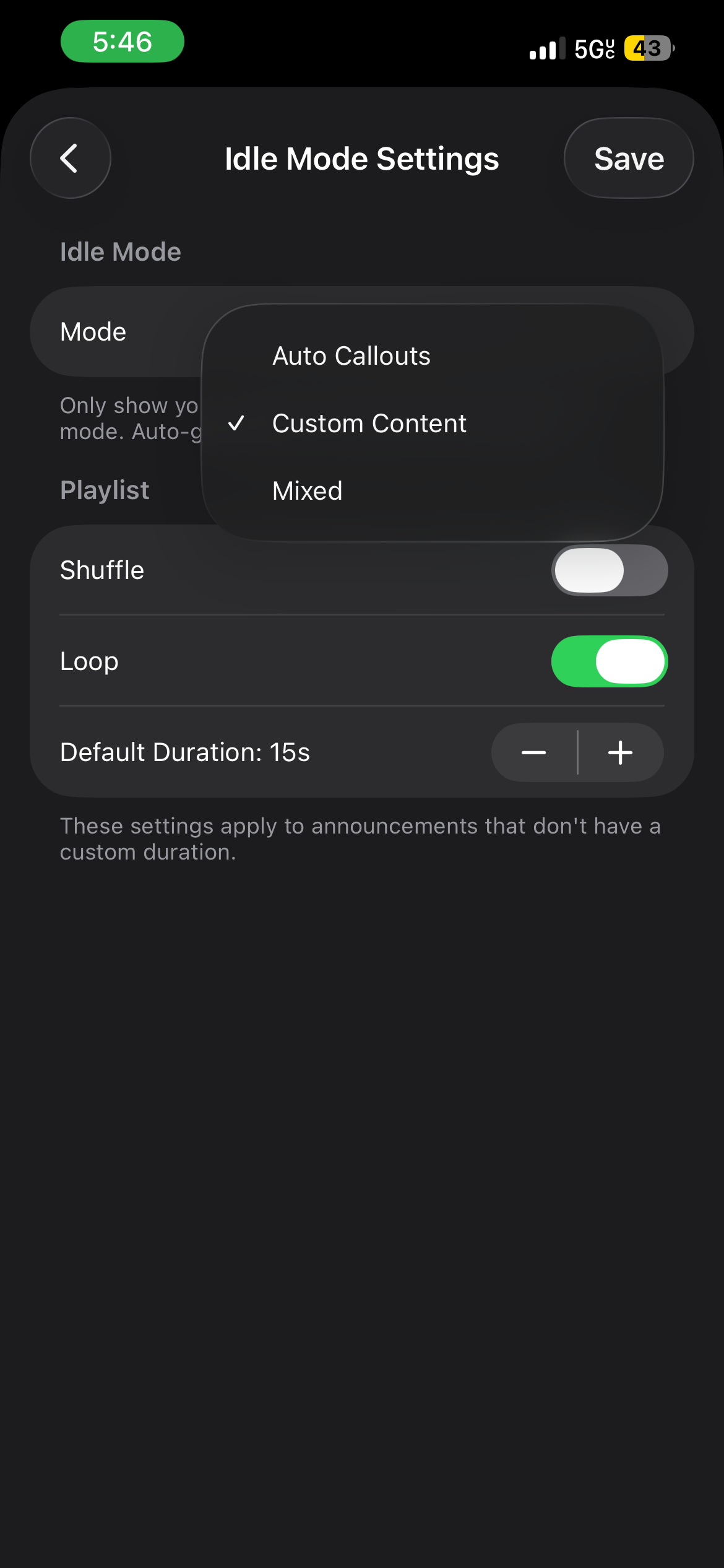 Idle Mode Settings